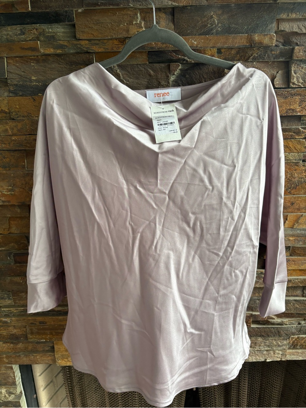 Nordstrom Soft Lilac Draped-Neck 3/4 Sleeve Tunic